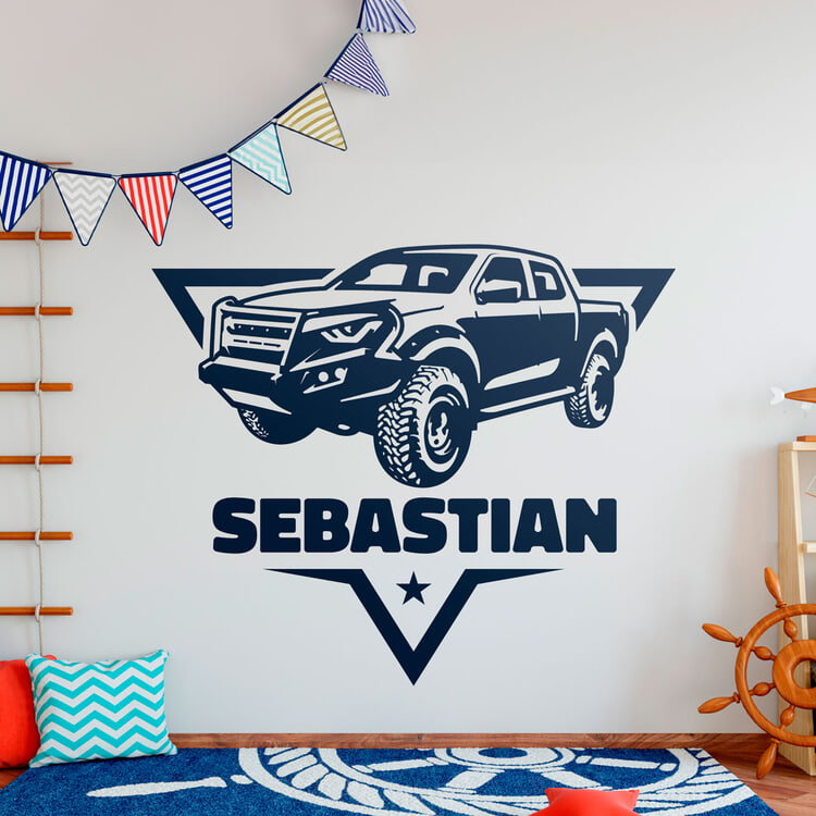 Kinderzimmer Wandtattoo: Abenteuer 4x4 mit Namen