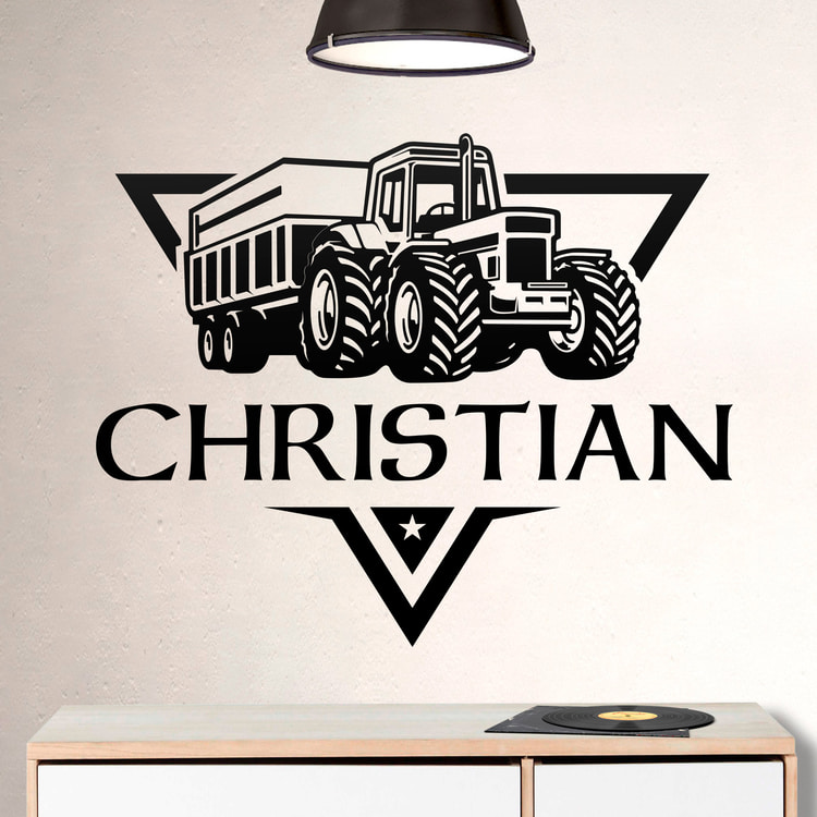 Traktor mit Anh&auml;nger und Wunschname 2
