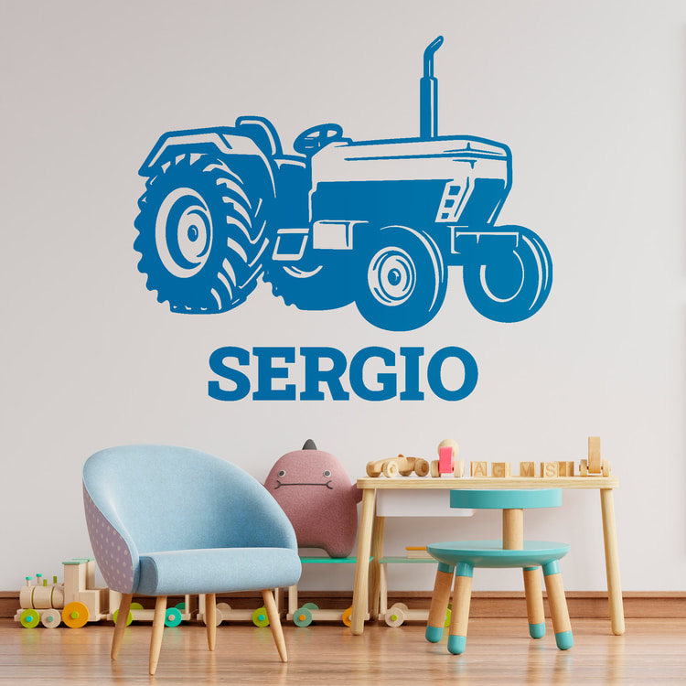 Kinderzimmer Wandtattoo: Offener Traktor mit Name