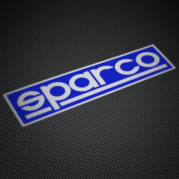 Aufkleber: Sparco in moderner Schriftart auf blauem Hintergru