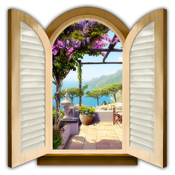 Wandtattoos: Fenster Terrasse mit Blick auf das Meer