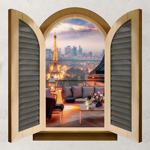 Wandtattoos: Fenster Terrasse vor Eiffelturm