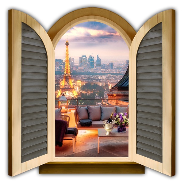 Wandtattoos: Fenster Terrasse vor Eiffelturm