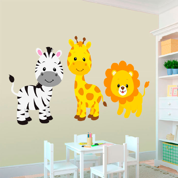 Kinderzimmer Wandtattoo: Safari Zebra, Giraffe und Löwe
