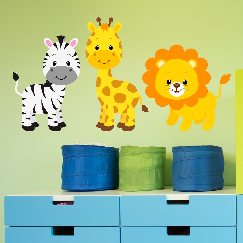 Kinderzimmer Wandtattoo: Safari Zebra, Giraffe und Löwe