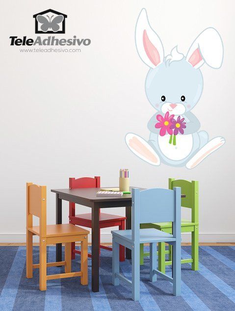 Kinderzimmer Wandtattoo: Hase mit Blumen