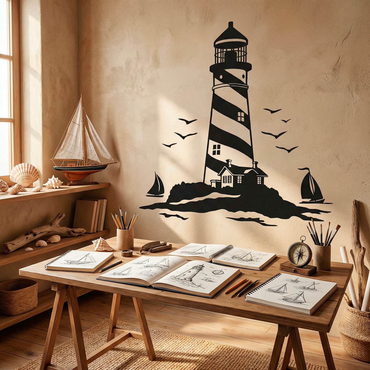 Wandtattoos: Leuchtturm und Segelboote