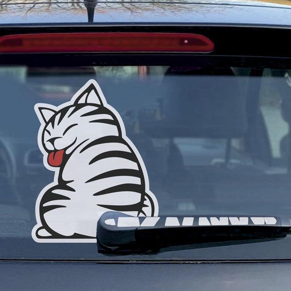 Aufkleber: Windschutzscheibenwischer Katze weiß