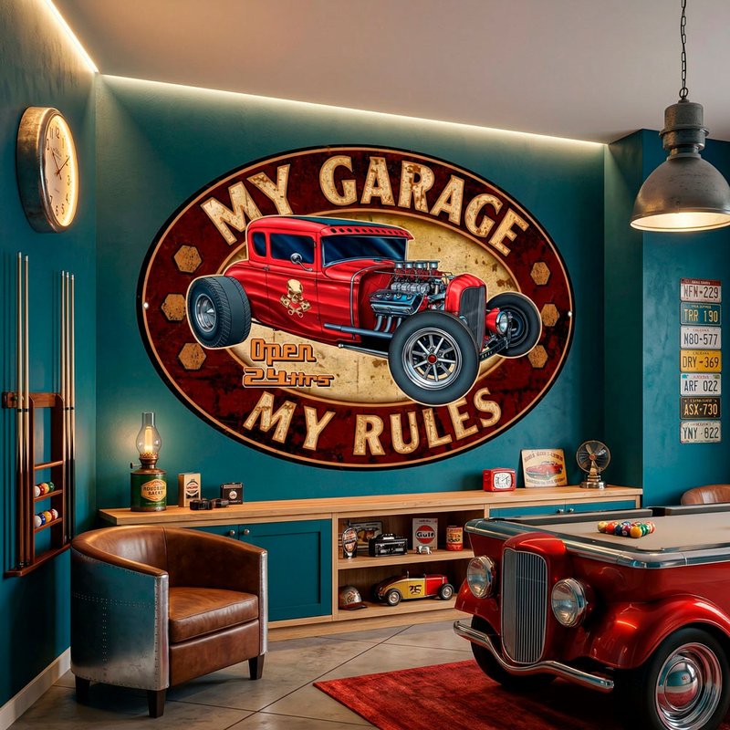 Wandtattoos: Aufkleber My Garage My Rules Hot Rod Schild
