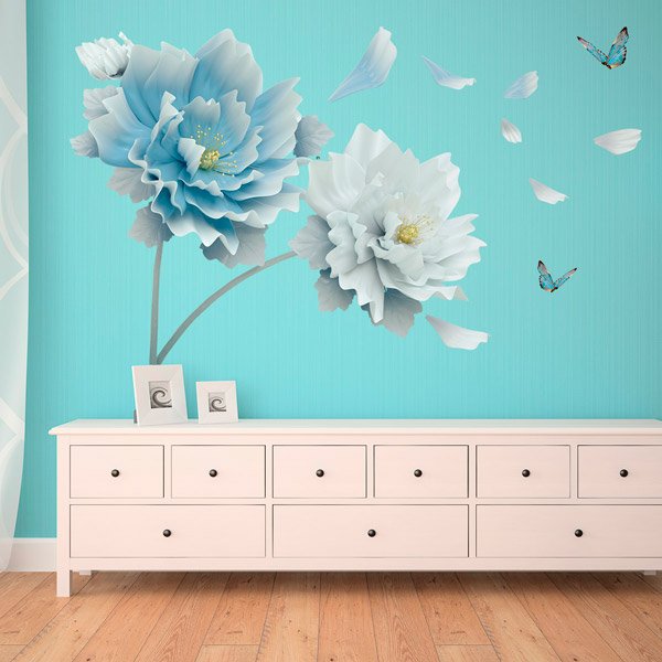 Wandtattoos: Blaue und weiße Blumen