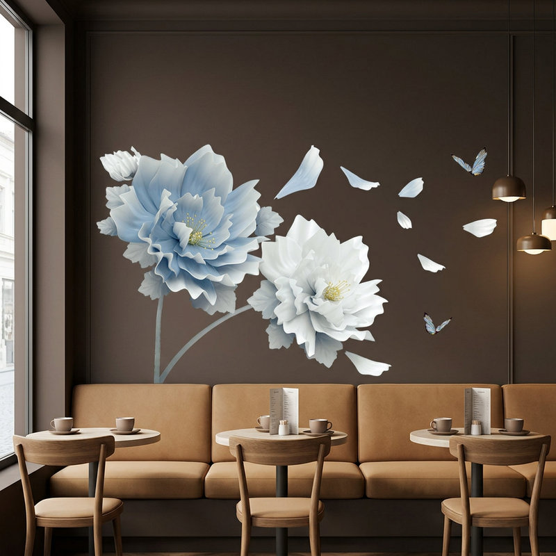 Wandtattoos: Blaue und wei&szlig;e Blumen
