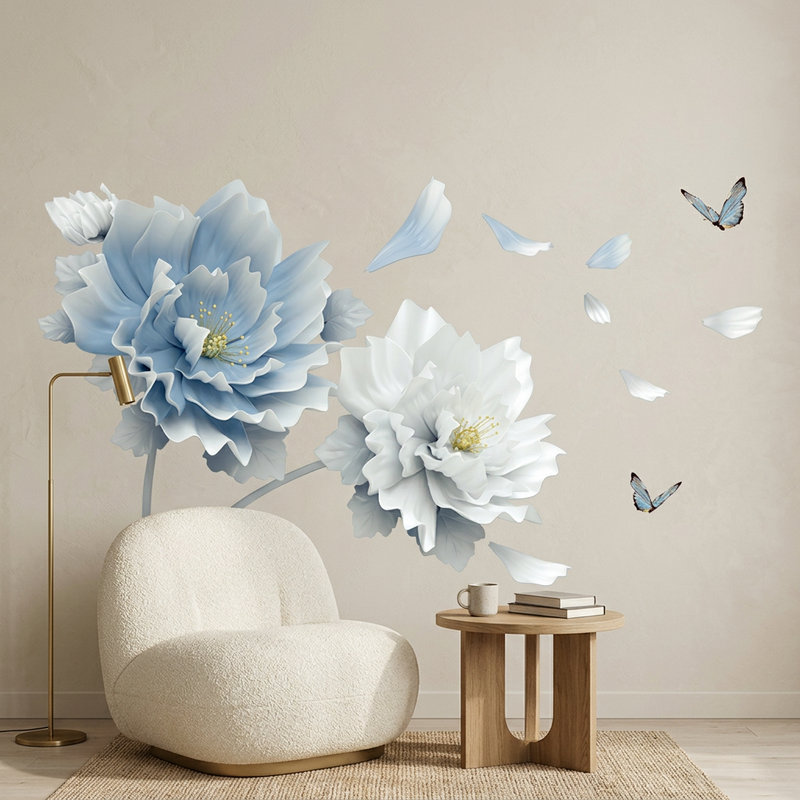 Wandtattoos: Blaue und wei&szlig;e Blumen