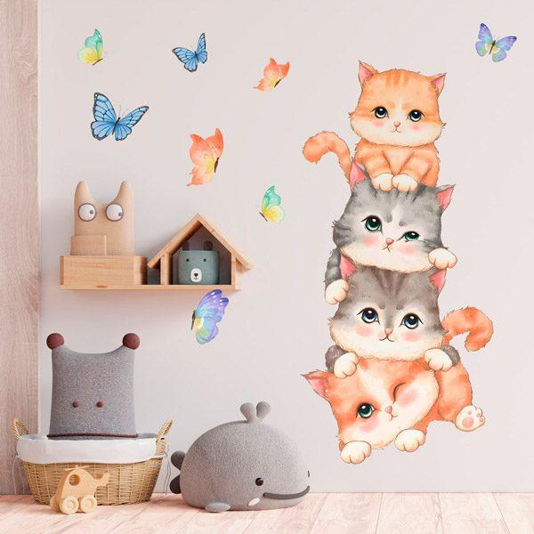 Kinderzimmer Wandtattoo: Katzen und Schmetterlinge