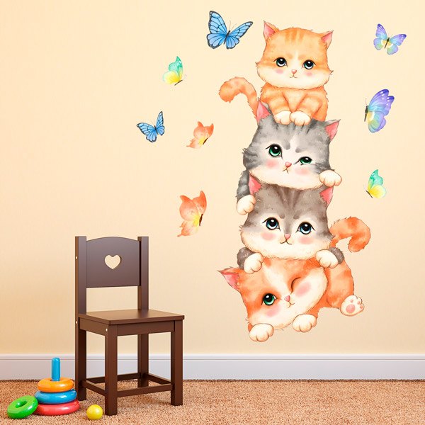 Wandtattoo kinder katzen und Schmetterlinge