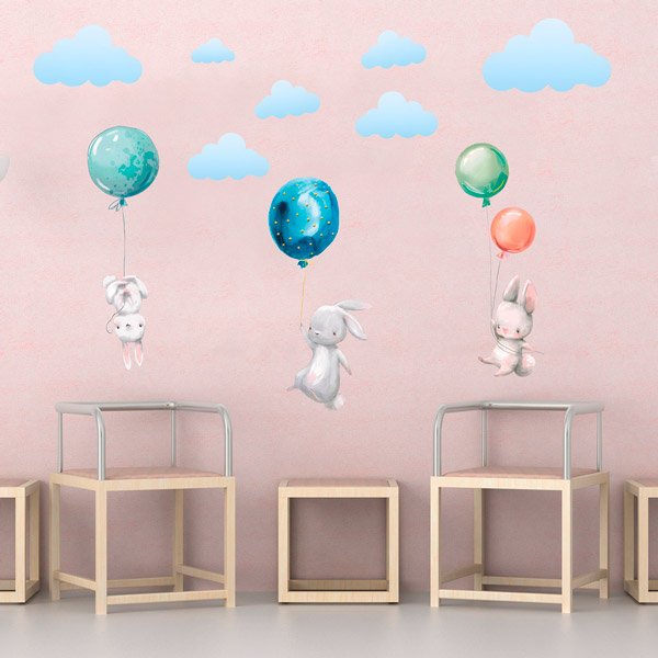Kinderzimmer Wandtattoo: Kaninchen mit Luftballons