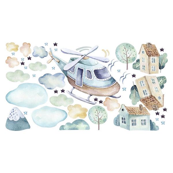 Kinderzimmer Wandtattoo: Hubschrauber, Wolken und Häuser