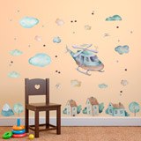 Kinderzimmer Wandtattoo: Hubschrauber, Wolken und Häuser 4