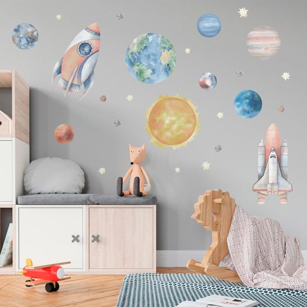 Kinderzimmer Wandtattoo: Raketen und Planeten
