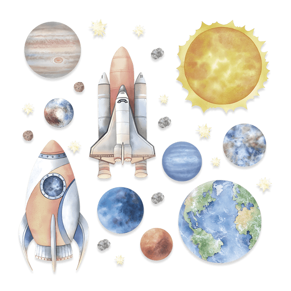 Kinderzimmer Wandtattoo: Raketen und Planeten