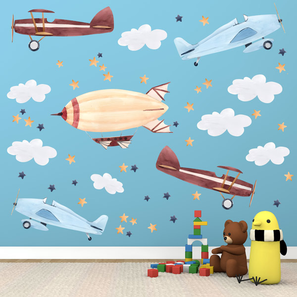 Kinderzimmer Wandtattoo: Leichtflugzeuge und Zeppeline