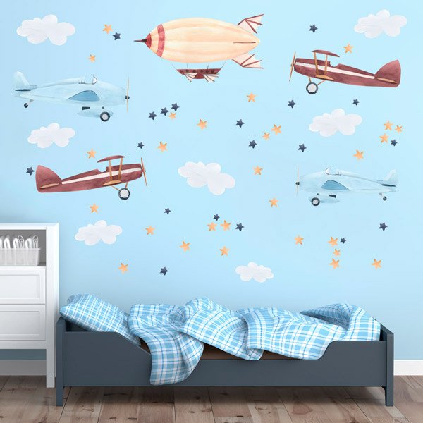 Kinderzimmer Wandtattoo: Leichtflugzeuge und Zeppeline