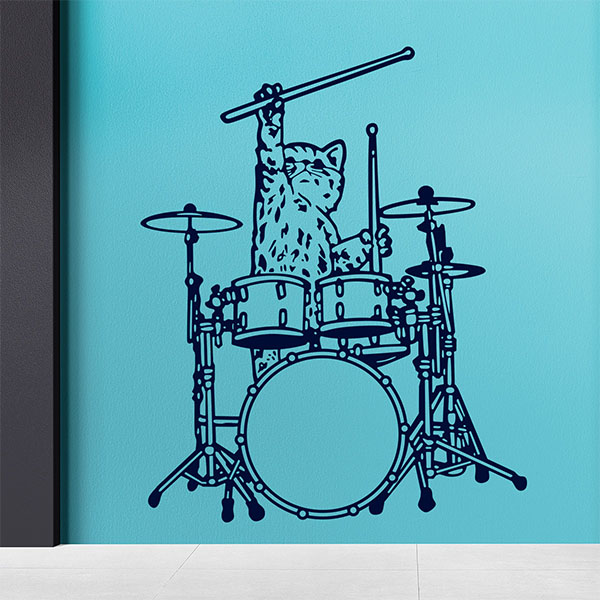 Wandtattoos: Katze spielt Schlagzeug