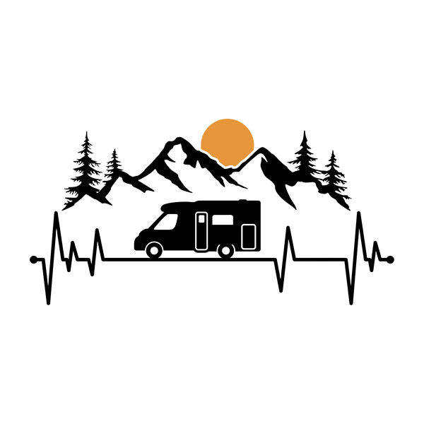 Wohnmobil aufkleber: Elektrokarawane Berge und Sonne