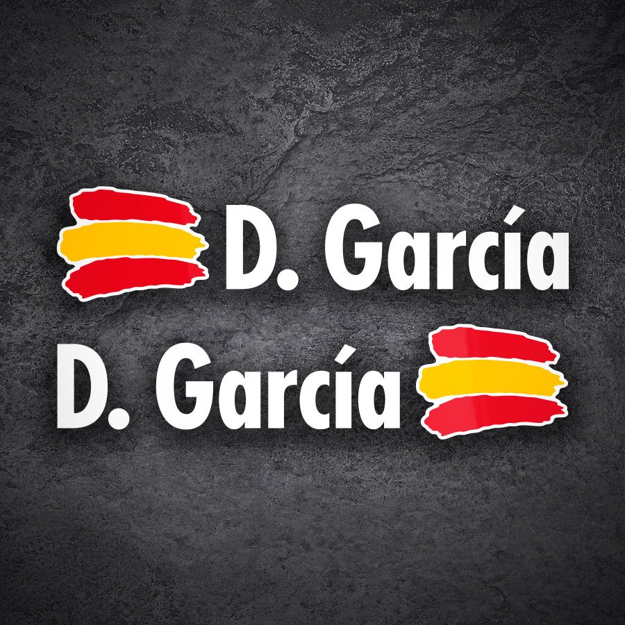 Aufkleber: 2X Flaggen Spanien + Name in weiß