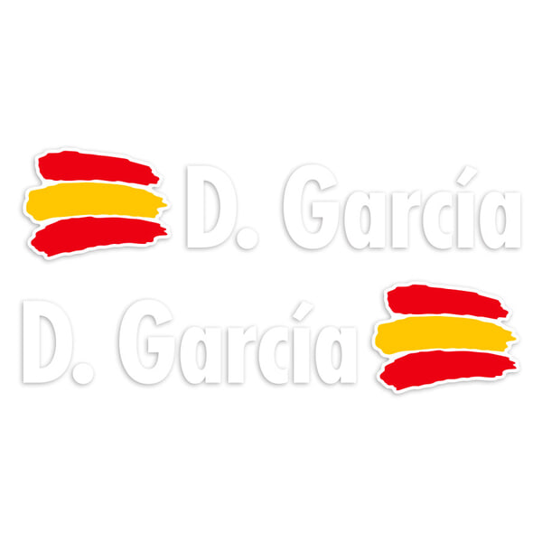 Aufkleber: 2X Flaggen Spanien + Name in weiß