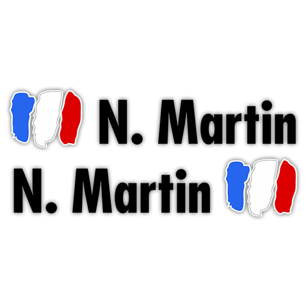 Aufkleber: 2X Flaggen Frankreich + Name in schwarz