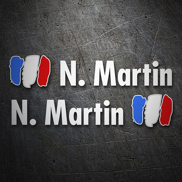 Aufkleber: 2X Flaggen Frankreich + Name in weiß