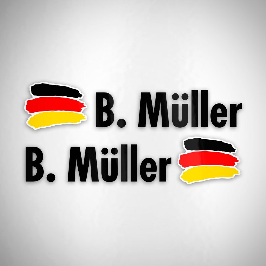 Aufkleber: 2X Flaggen Deutschland + Name in schwarz
