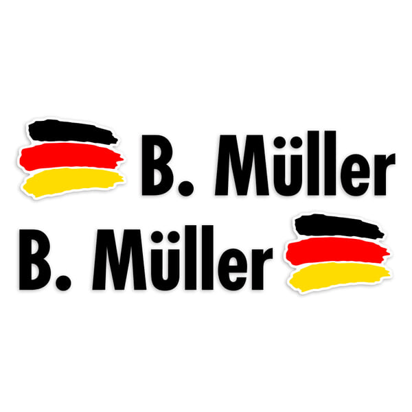 Aufkleber: 2X Flaggen Deutschland + Name in schwarz