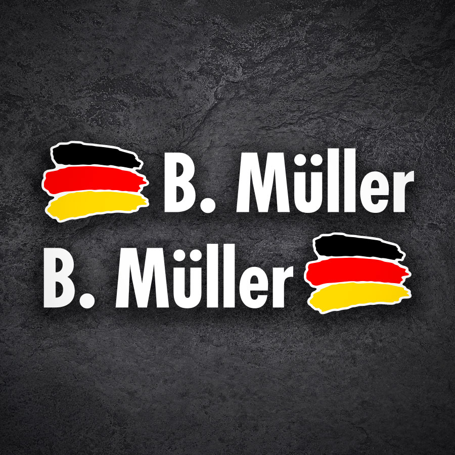 Aufkleber: 2X Flaggen Deutschland + Name in weiß