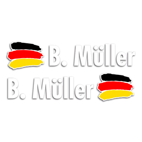 Aufkleber: 2X Flaggen Deutschland + Name in weiß