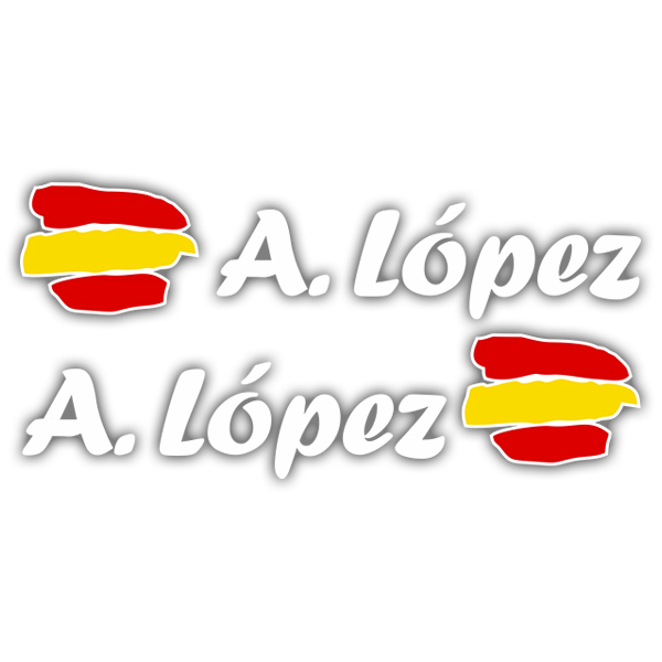 Aufkleber: 2X Flagge Spanien + Weiß Kalligraphischer Name