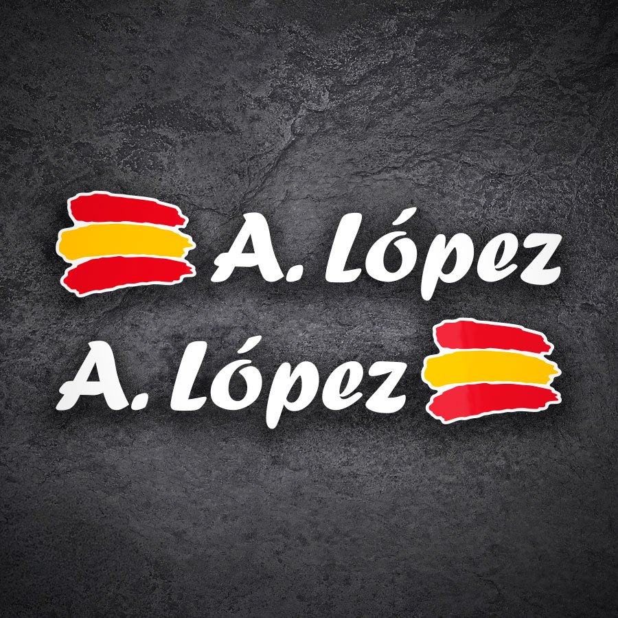 Aufkleber: 2X Flagge Spanien + Weiß Kalligraphischer Name