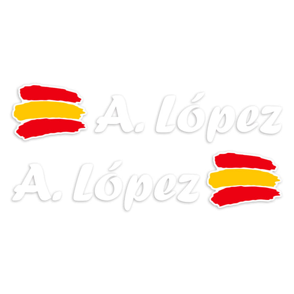 Aufkleber: 2X Flagge Spanien + Weiß Kalligraphischer Name
