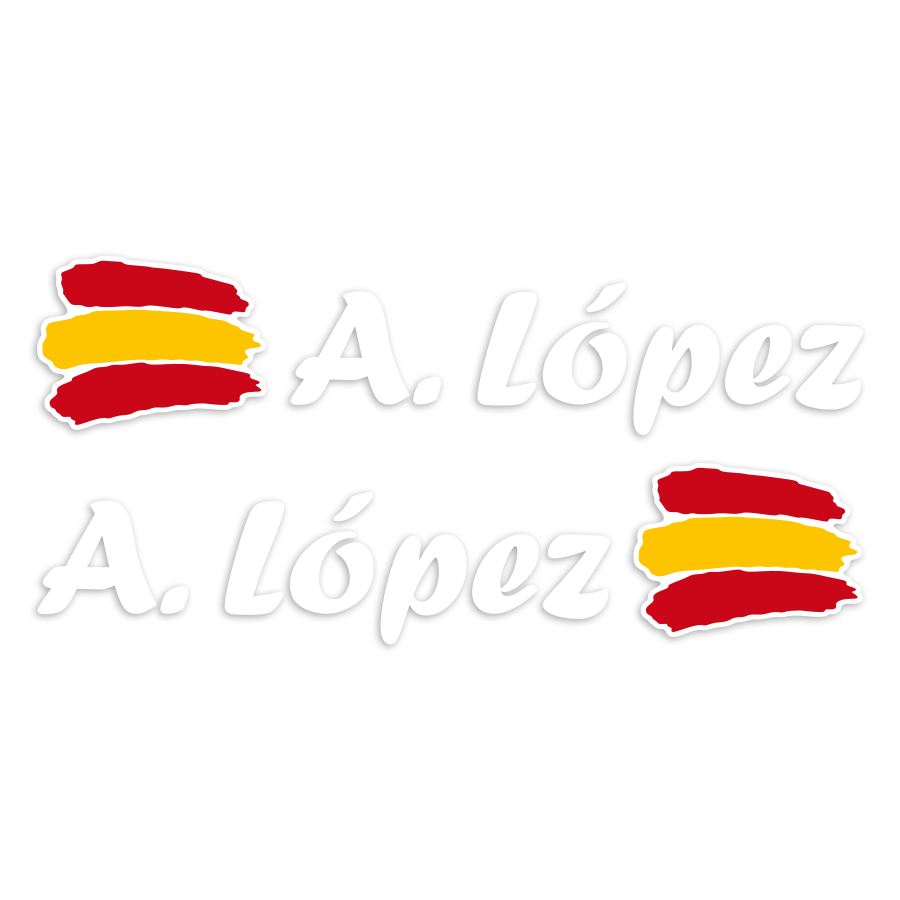Aufkleber: 2X Flagge Spanien + Weiß Kalligraphischer Name