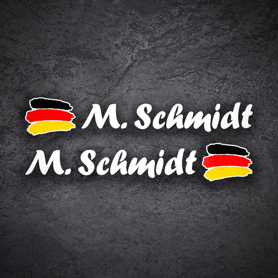 Aufkleber: 2X Flaggen Deutschland + weiß kalligraphischer Nam