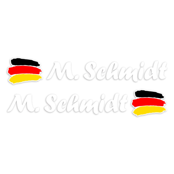 Aufkleber: 2X Flaggen Deutschland + weiß kalligraphischer Nam