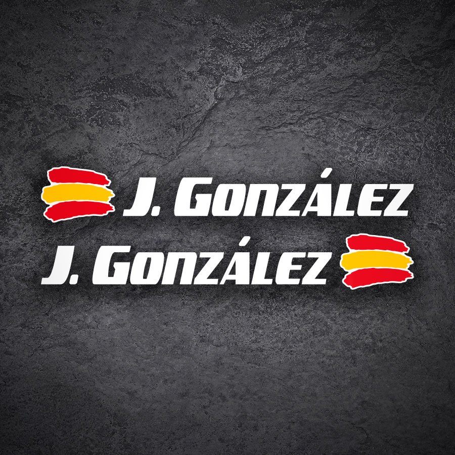 Aufkleber: 2X Flaggen Spanien + Name Sport weiß