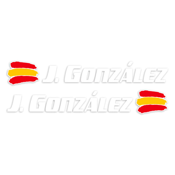 Aufkleber: 2X Flaggen Spanien + Name Sport weiß