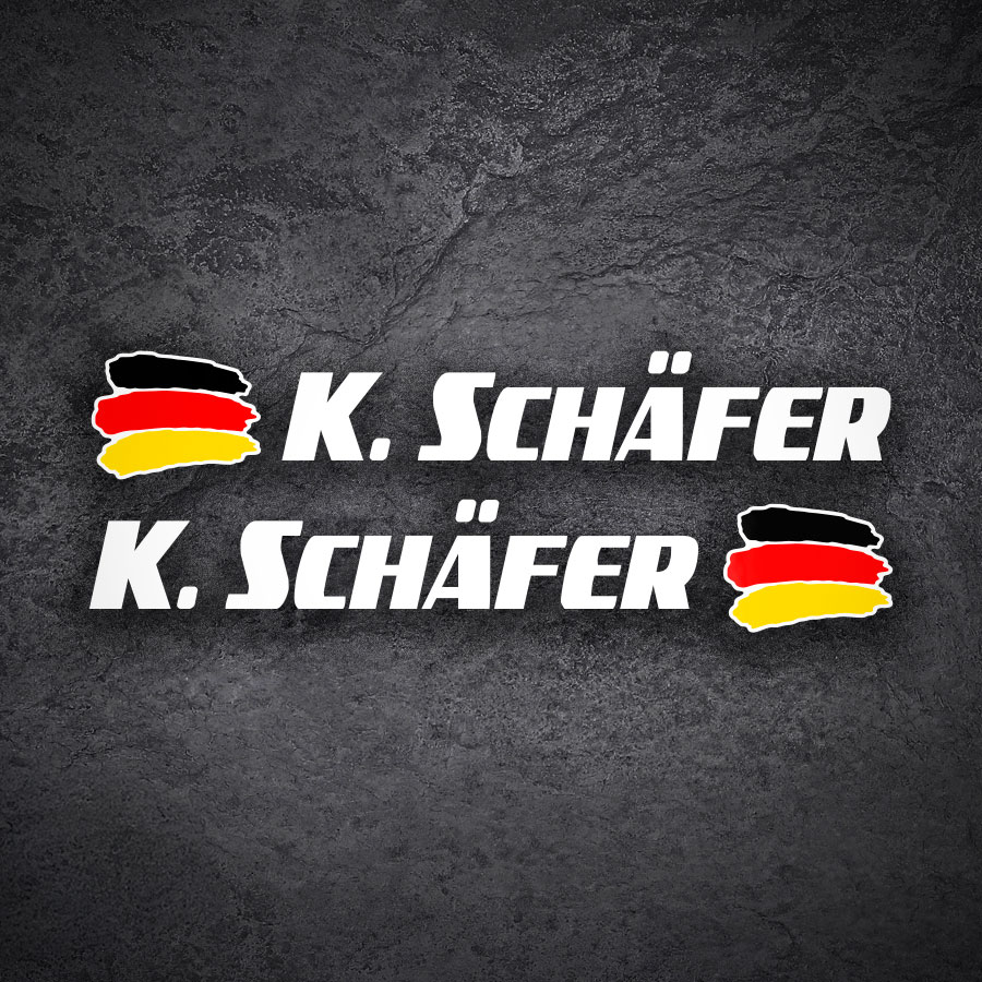 Aufkleber: 2X Flaggen Deutschland + weiß Sportname