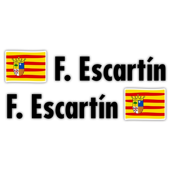 Aufkleber: 2X Flaggen Aragón + Name in schwarz