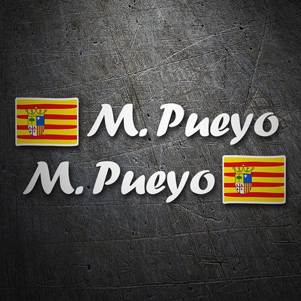 Aufkleber: 2X Flaggen Aragon + Name kalligraphischer weiß