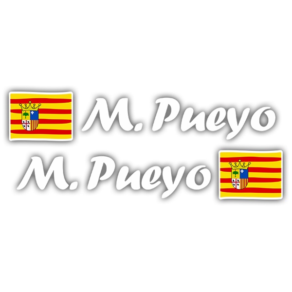 Aufkleber: 2X Flaggen Aragon + Name kalligraphischer weiß