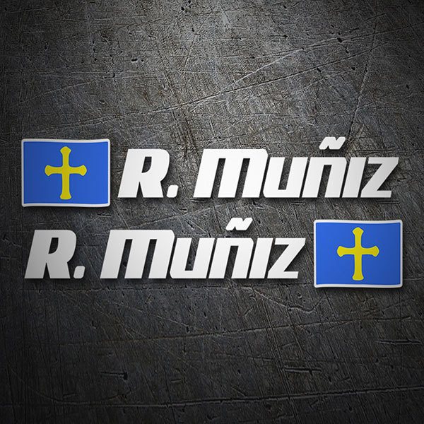 Aufkleber: 2X Flaggen Asturien + Name Sport weiß