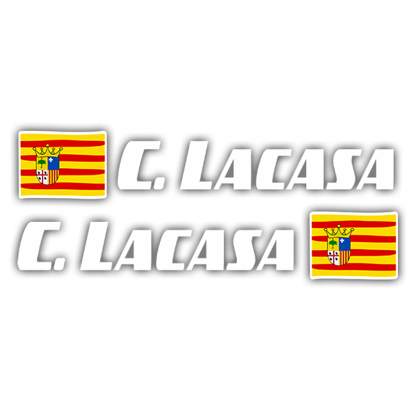 Aufkleber: 2X Flaggen Aragon + Name Sport weiß