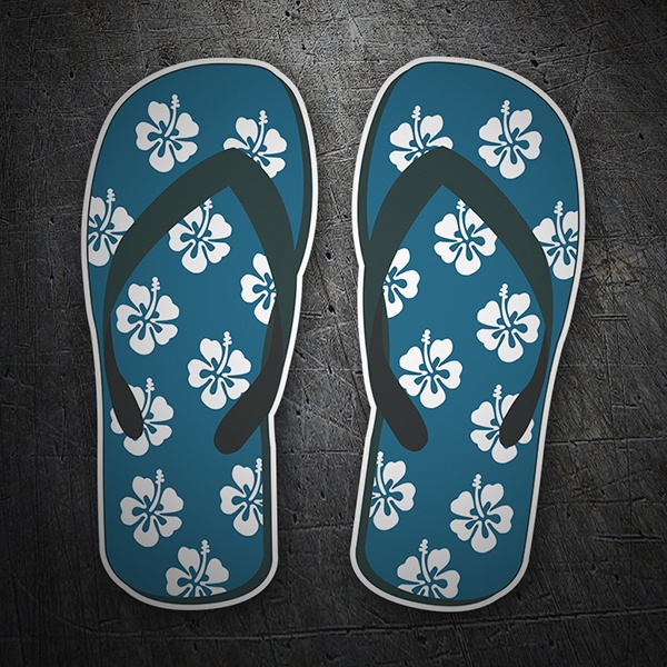 Aufkleber: Blaue Flip Flops mit Hibiskusblüten